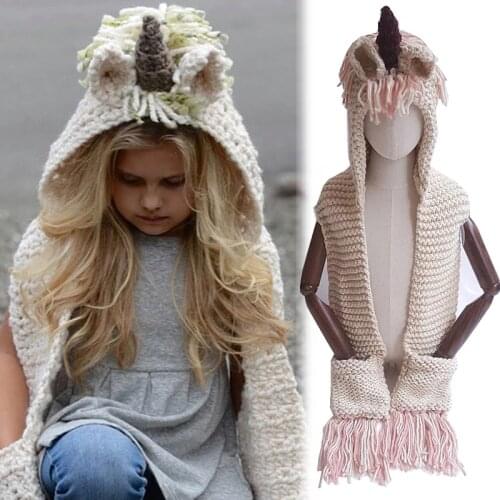 Childrens Wool Crochet Cape Hat Cap Europe And America Creative Scarf Handmade Child Cartoon Hat