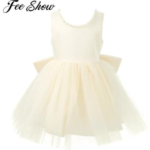 Baby Big Bowknot Tulle Flower Girl Dress Princess Girls Pageant Dresses Birthday Christening Baptism Gown Wedding Party Dress