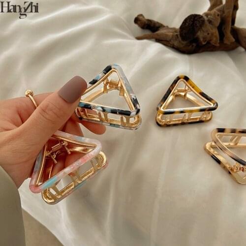 HangZhi 2020 New Korean Colorful Hollow Triangle Small Hair Claw Acetate Hair Styling Clip Clamp for Women Hair Accessories