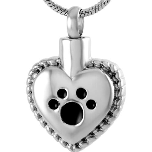 IJD8647 Silver,Gold,Rose Gold,Black Stainless Steel Paw Print Heart Cremation Pendant&Necklace Pet Ashes Holder Keepsake Locket