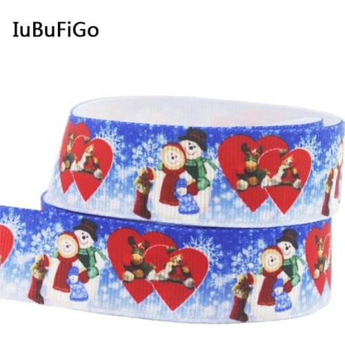 [IuBuFiGo] New 10Y Christmas Snowman,7/8 inch Grosgrain Printed ribbon,Hair bow DIY handmade 22mm Blue ribbons X-1733