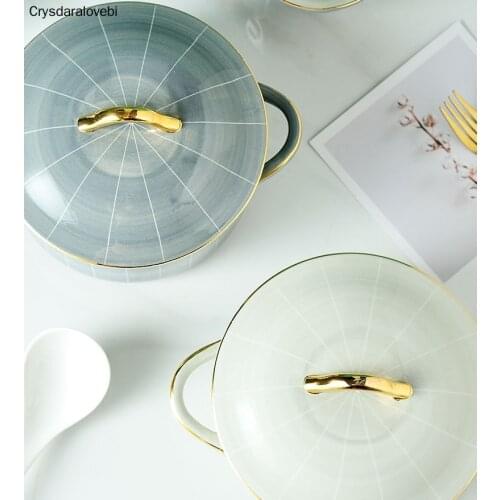 Ceramic Cookware Soup Pot With Lid European Style Household Tureens Dessert Salad Fruit Bowl Anti-scalding Noodle Rice Pot