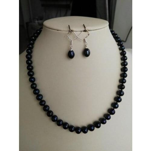 7-8mm Black Natural Pearl Jewelry Sets Necklace Earrings Pearl Sets For Women Party Jewelry Wedding Birthday Christmas