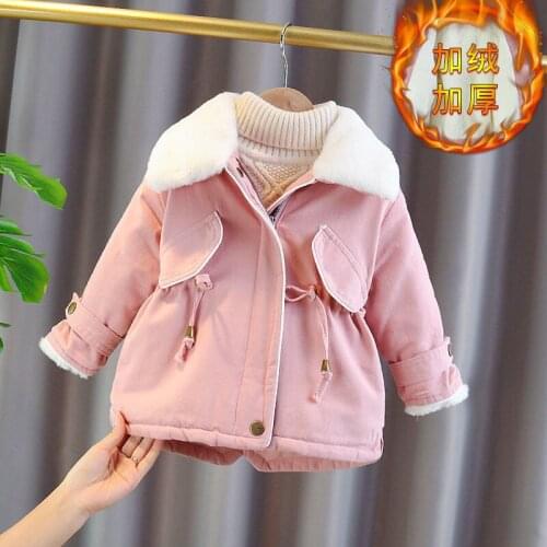 Girls Jackets 2021 New Winter Coat Foreign Style Childrens Padded Coats Winter Plus Velvet Padded Clothes Fur Collar Clothing