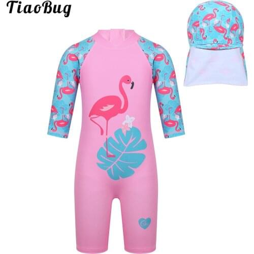 TiaoBug Summer Kids Girls One-Piece Half Sleeves Zippered Fish Pattern Printed Swimsuit Swimwear Bathing Suit With Swimming Cap