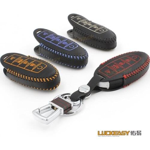Luckeasy for nissan infiniti 4/5 buttons rogue 2014 2016 2017 2020 Leather Car Key bag/case wallet holder key2a