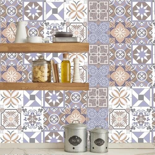 Moroccan Retro Pattern Tile Sticker PVC Bathroom Kitchen Waterproof mosaic wall vinyl tile stickers Home Decor Wall Art Mural
