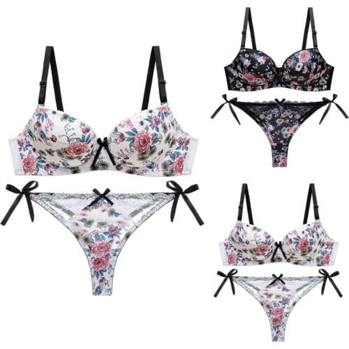 Cute Bra Thong Set Sexy Plus Size Underwire Lace Brassieres Lingerie Femme Hot Womens Intimates Underwear & Sleepwears