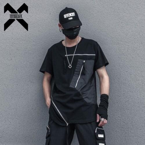 11 BYBBS DARK Hip Hop Dark T-Shirt Men 2021 Summer Zipper Design Patchwork Streetwear Tshirts Cotton Tops Tees Shirt WB249