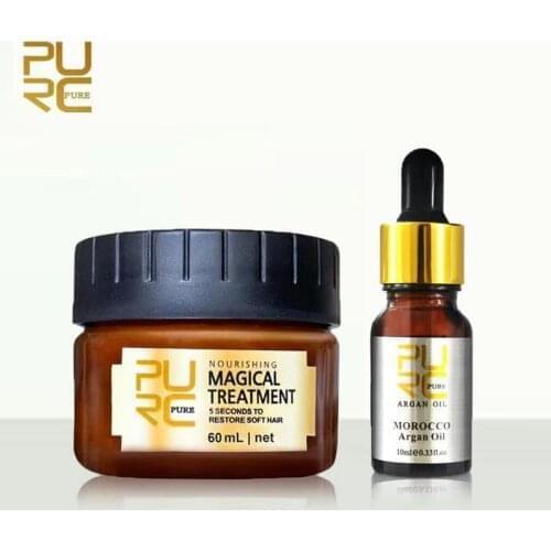 PURC Hair Care Treatment Set 1pcs 10ml Moroccan argan oil hair care treatment +1pcs 60ml keratin Hair Treatment Mask
