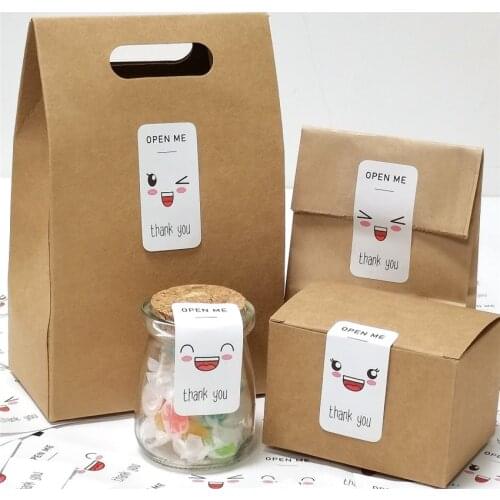 100pcs Cute "Open Me" Stickers Labels 3*6cm Thanks Your Stickers for Small Business Package Decor,Gift box bag,Shipping Stickers