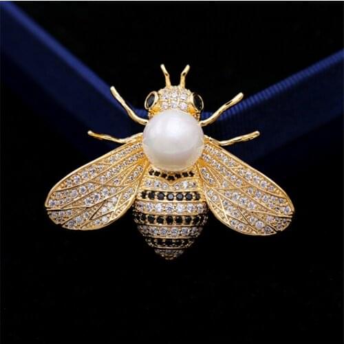Newly Women Jewelry Animal Pearl Brooch Zircon Pin Cute Metal Badge Bee Brooches