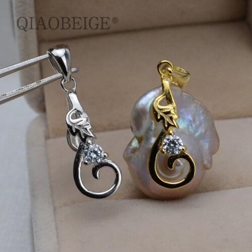 QIAOBEIGE New Arrival 925 DIY Pearl Accessory pendant mountings Pendant for baroque pearl accessory jewelry making