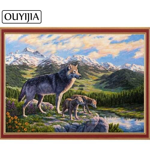 OUYIJIA Wolves In Spring 5d DIY Diamond Painting Full Square Rhinestones Embroidery Sale Accessories Diamond Mosaic Painting