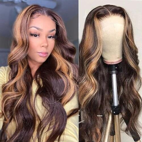 Brazilian P4/27 Highlight Wigs Colored Human Hair Wigs For Women 13x1 HD Lace Frontal Human Hair Wigs Remy 150