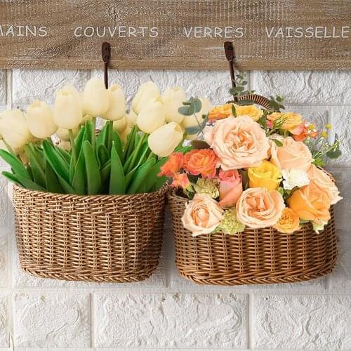 Handmade Woven Hanging Basket Natural Wicker Basket Flower Pot Hanging Wall Basket For Garden Wall-mounted Basket Decor