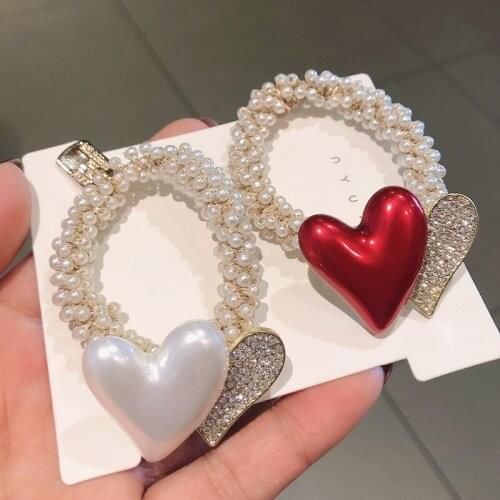 Headband Girls Simple Temperament Trendy Pearl Hair Pope High Elastic Lovely Alloy Diamond Girl Peach Heart Hair Ring