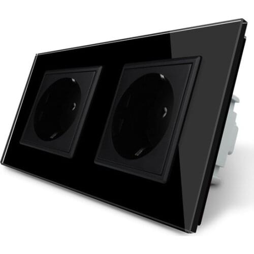 Manufacturer, Livolo EU Standard Wall Power Socket, Black Crystal Glass Panel, AC110~250V 16A Wall Outlet OS-02EU-2