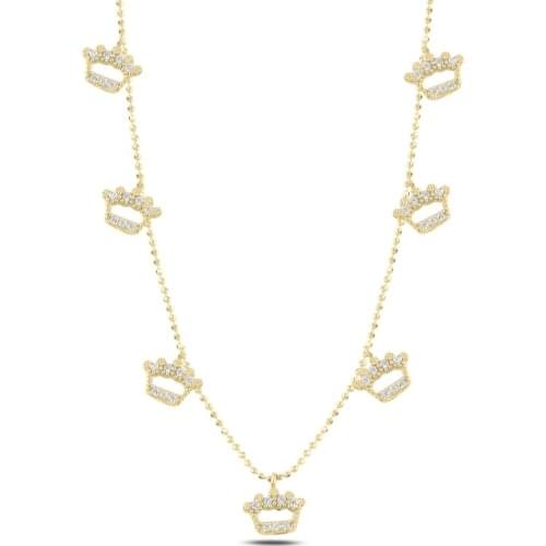 Silver 925 Sterling Crown Zircon Cubic Zirconia Dangle Necklace