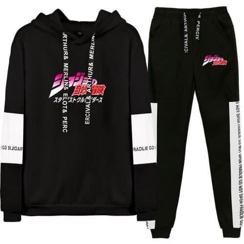 Jojo Bizarre Adventure Hoodie Unisex Tracksuit Two Piece Set Long Sleeve Women Mens Hoodies+Sweatpants Anime Clothes