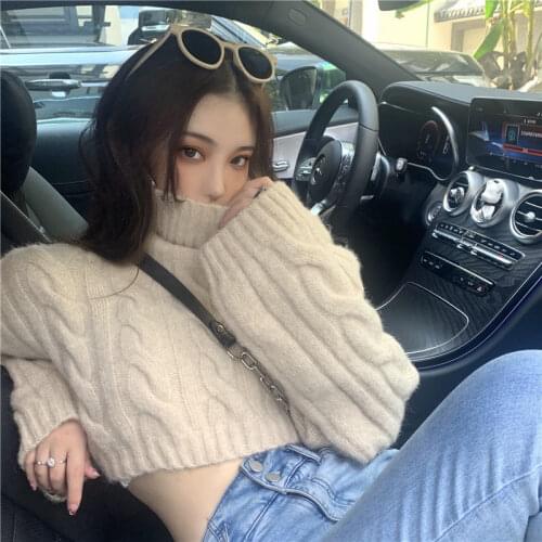 Short Top Sexy Sweater Womens Turtleneck Pullover Loose Knit Woman Sweaters Femme Chandails Pull Hiver