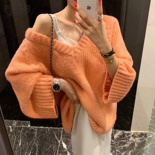 Loose Large Size Bat Sleeves Lazy V-neck Sweaters Fashion Sweater Women 2021 Autumn and Winter Casual Tops Sweater Women 16530