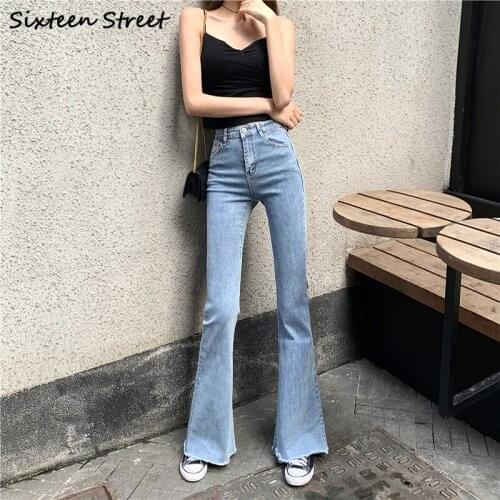 Vintage Woman Jeans Femme High Waisted Skinny Pants Sexy Full Length Button Ladies Flare Pants Casual Washed Streetwear Black