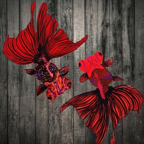 High Quality Large Embroidery Sequin Red Goldfish Patch Applique Fish DIY Accessories Patch For Cloth sewing