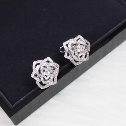 New products sell like hot cakes S925 pure silver earrings rose microscope rhinestone ear clip for women