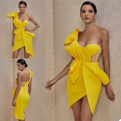 Yellow Mermaid Evening Dresses Ruffles Sleeveless Sheer Prom Dresses Formal Party Second Reception Gowns
