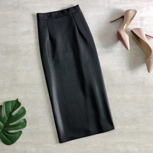 2020 Autumn Winter New High Waist Slim Plus Velvet Split Pu Leather Skirt Simple Solid Color Slim Women Long Skirt Free Shipping
