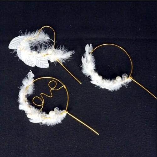 1pc Feather Wing Cake Decoration Circle Pearl Cupcake Topper Pick for Wedding Birthday Party Valentines Day Anniversary Gifts
