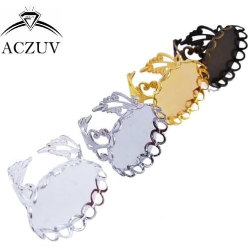 100Pcs for 20mm Cabochon Setting Lace Edge Round Bezel Ring Base Filigree Adjustable Ring Blanks Findings JZT012