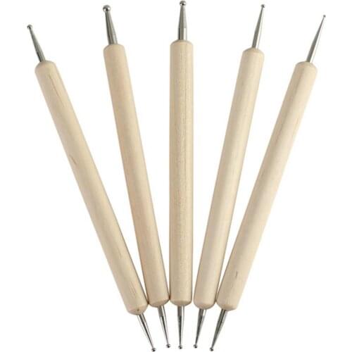 5Pcs/Set Wholesale Nail Art Dotting Pen Set Pro 2-Way Wooden Painting DIY Manicure Salon Decoration Dotting Tools