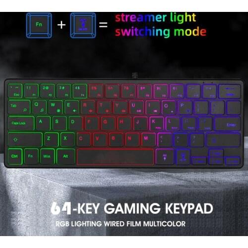 60% Compact 64 Key Keyboard True RGB Backlight USB Wired Gaming Keyboard Ergonomic Game Keyboard Suitable for PC Gamers