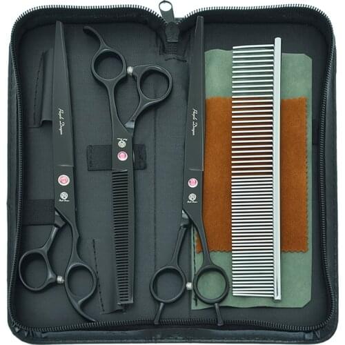 8.0" Dogs Scissors Japanese 440C Purple Dragon Animals Curved Cutting Scissors Pets Grooming Shears 7.5" Thinning Tijeras B0054B