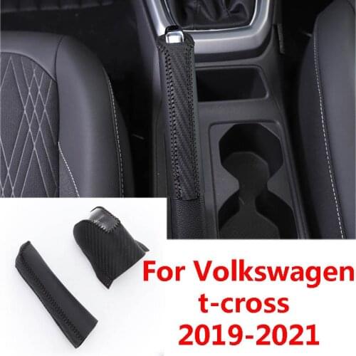 Car Leather Gear Shift Knob Cover Handbrake Sleeve Collars for Volkswagen VW T-CROSS Tcross 2019 2020 2021 Interior Accessories