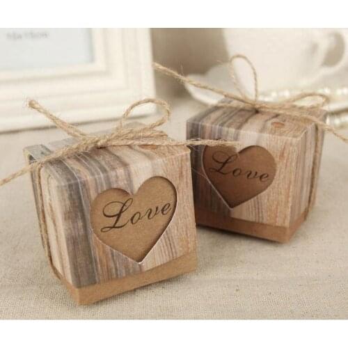 Free Shipping 50 X Retro Kraft Wedding Candy Box Hollow Heart Euro Wedding Gift Box Birthday Party Supply