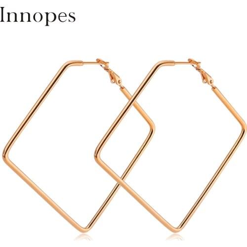 Innopes Punk Hyperbole Big Square Circle Hoop Earrings For Women 2019 Fashion Jewelry Boho Simple Earrings Pendientes