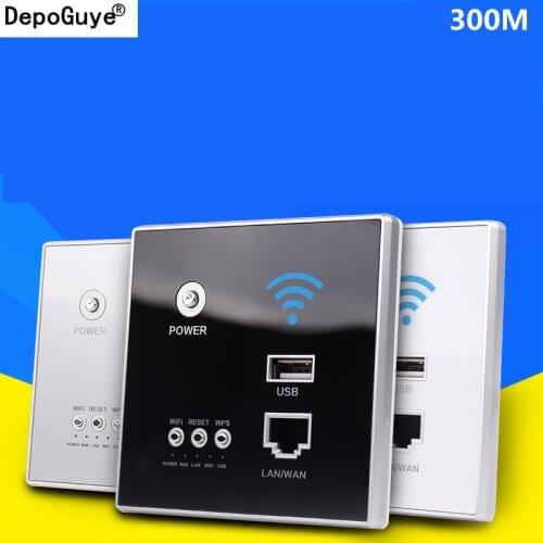 Depoguye 86 WiFi wall socket RJ45 network interface, crystal glass panel USB charging socket, 300M wall WiFi router AC110V-250V