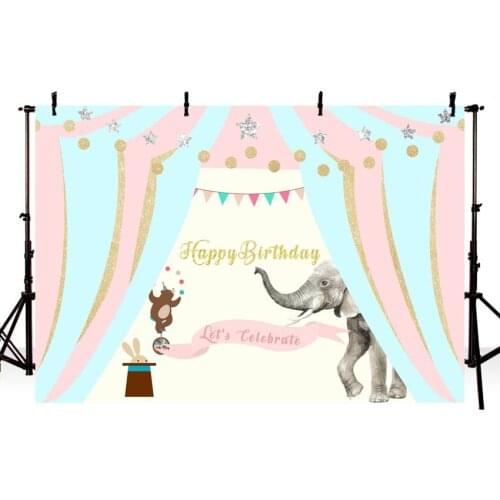 Newborn Baby Elephant Photography Backdrops Circus Blue Pink Photographic Studio Photo Background Birthday Decorations Prop