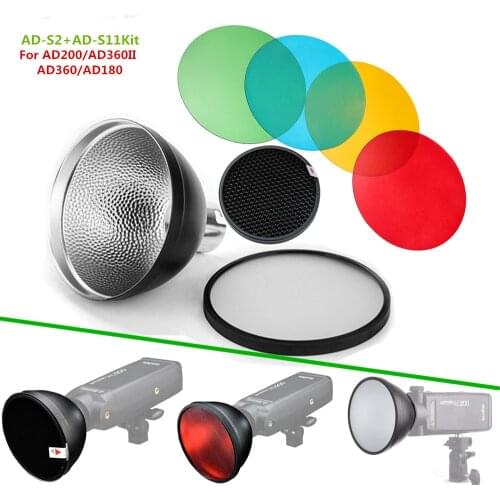 Godox AD200 Specially AD-S2 Standard Reflector Cover with Soft Diffuser+AD-S11 Color Filter For Godox AD200/AD180/AD360/AD360II