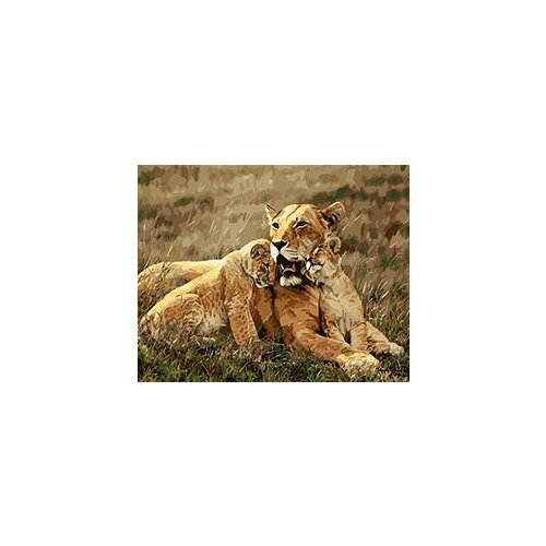 MaHuaf-W943 strong animal mom and cubs diy oil paintings by numbers on canvas wall art animal picture for bedroom decoration