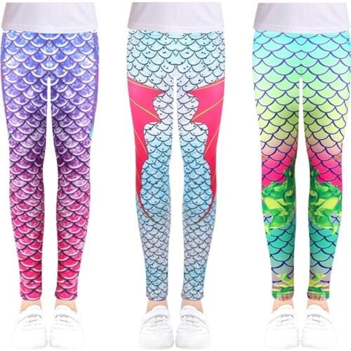 3-9Y Rainbow Color Toddler Baby Girls Leggings Autumn Children Mermaid Leggings For Girl Skinny Summer Toddler Girls Pants S011