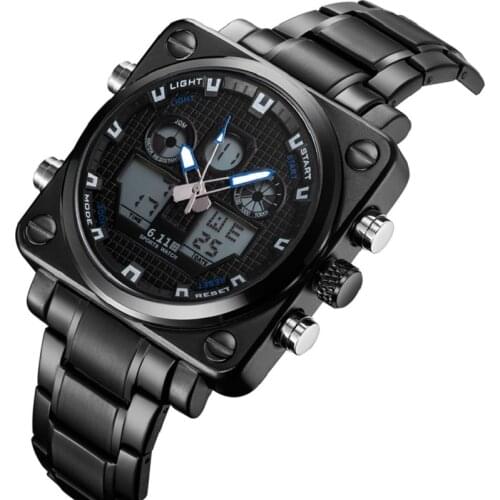 6.11 Mens Stainless Steel Watch Multifunctional Luminous Double Movement Waterproof Mens Watch Quartz Watch Electronic Watch