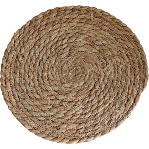Practical Table Coaster Non-slip Weave Placemat Table Coaster Wide Application Handmade Round Weave Rattan Grass Mat for Home