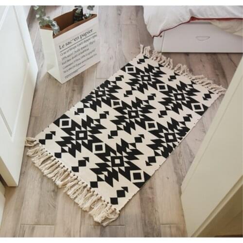RAYUAN Morocco Blending Carpets Black and White Geometric Mat Fringed Tapestry Carpet Doormat Rug Home Decor 60x90CM 60x130CM