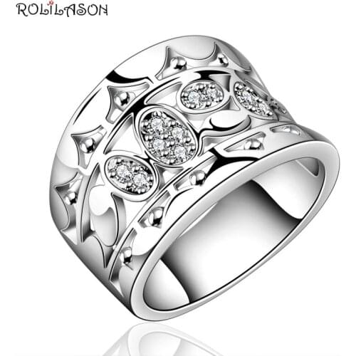 ROLILASON Australia white cubic zirconia for girl silver color Stamped wonderful Fashion Jewelry Rings JR2166