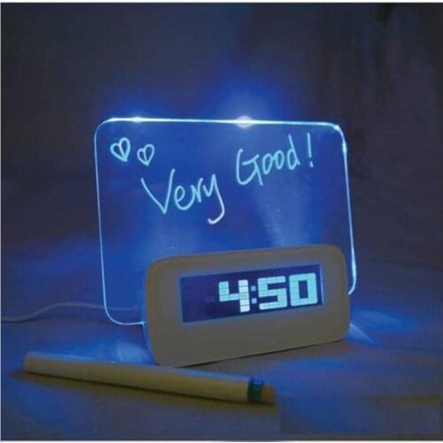 Blue LED Fluorescent Message Board Digital Alarm Clock 4 Hub Calendar with Night light