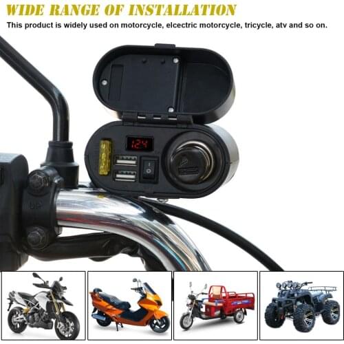 Waterproof Motorcycle Cigarette Lighter Multi Function Clock 4 in1 Motorbike USB Charger